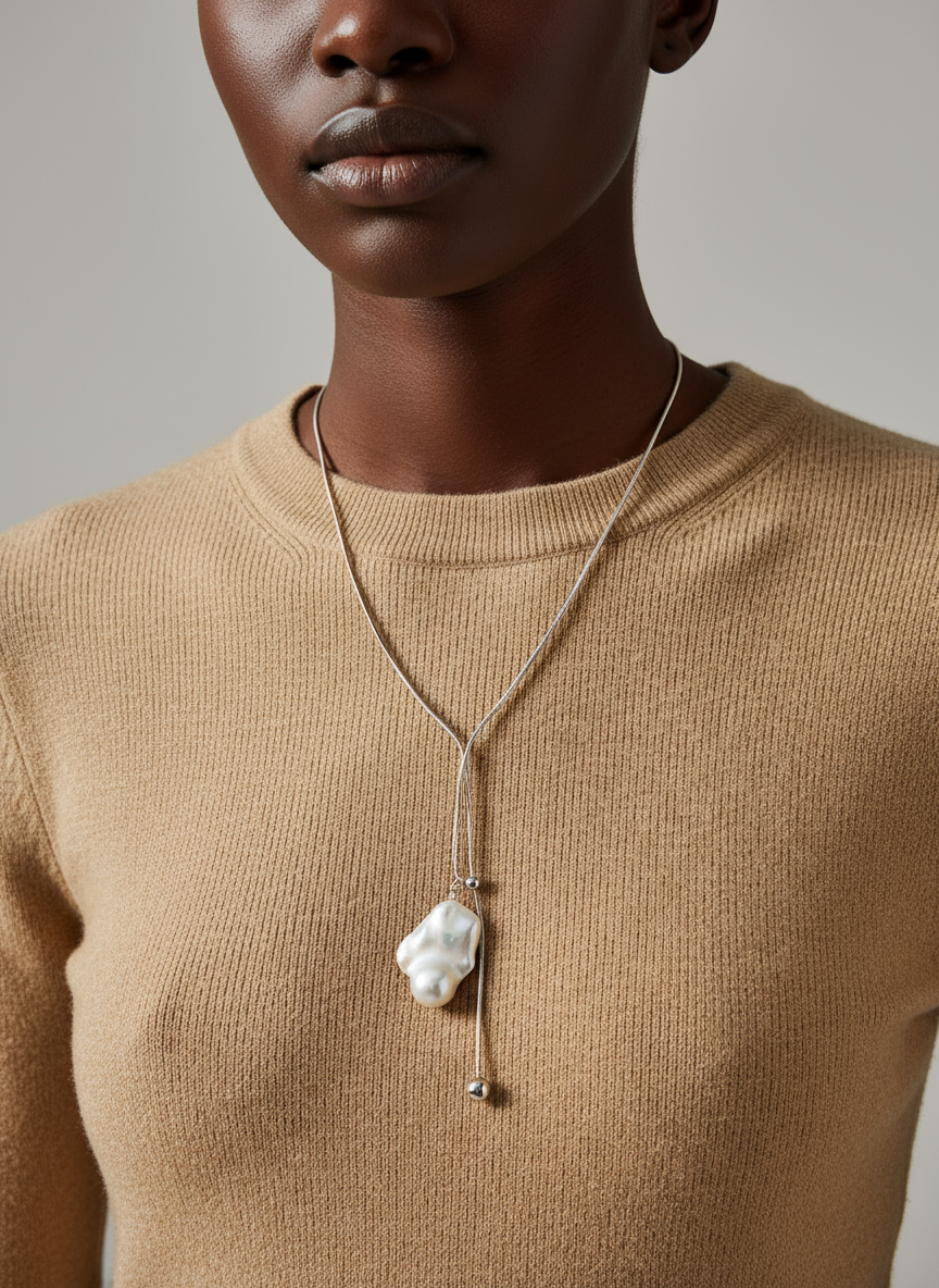 Nacre Tale Baroque Pearl Pendant Necklace - Sterling Silver with Natural Irregular Pearl