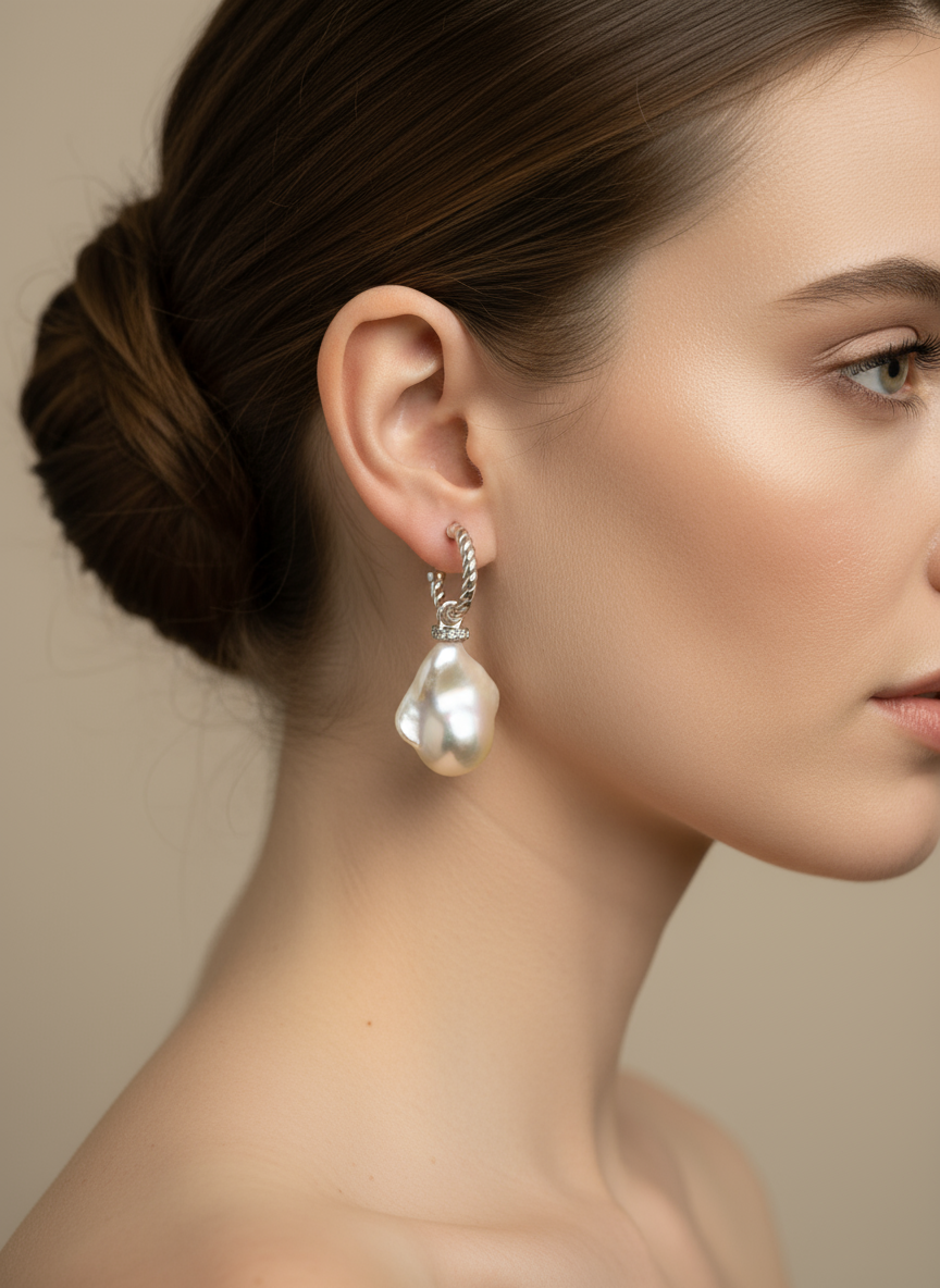 Nacre Tale Baroque Pearl Drop Earrings - Sterling Silver with Unique Natural Pearls
