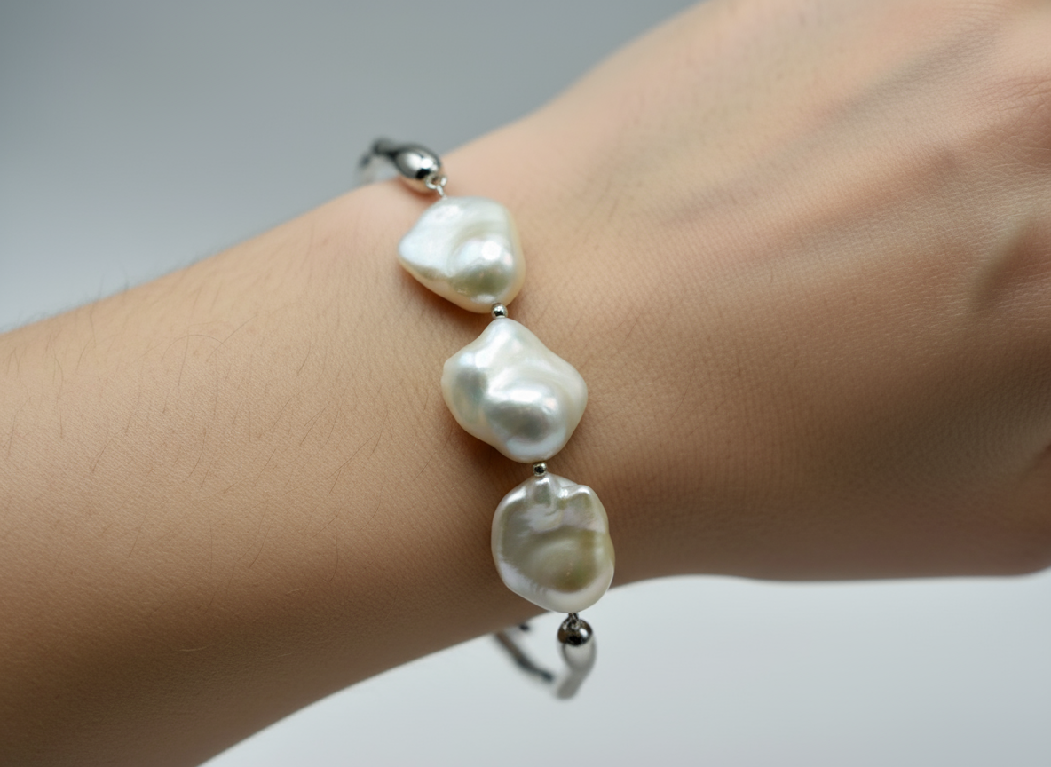 Nacre Tale Baroque Pearl Cuff Bracelet - Sterling Silver with Natural Baroque Pearls