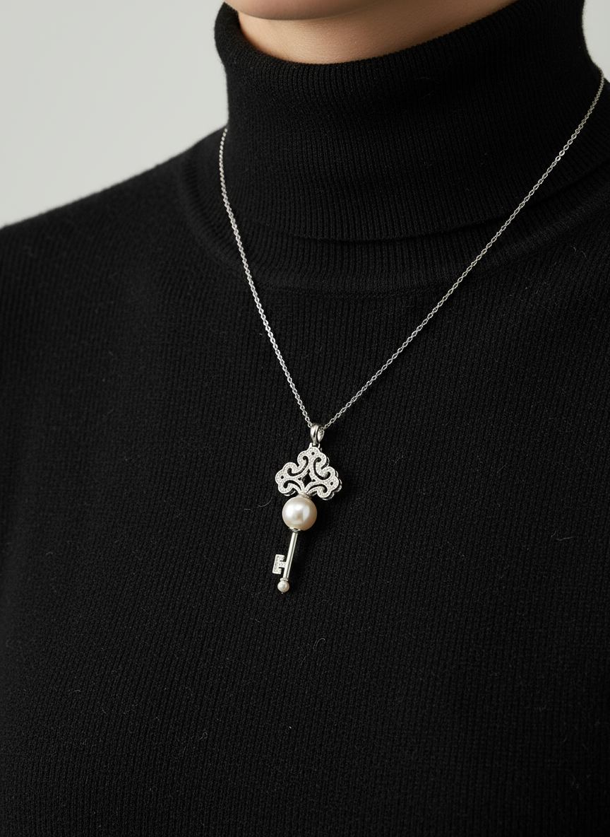 Nacre Tale Key to Elegance Pearl Pendant - Sterling Silver with Natural Pearl