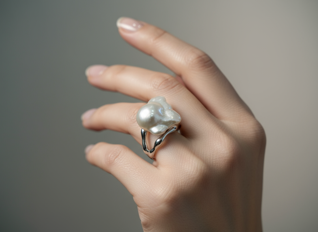 Nacre Tale Baroque Pearl Statement Ring - Sterling Silver with 12mm Unique Pearl