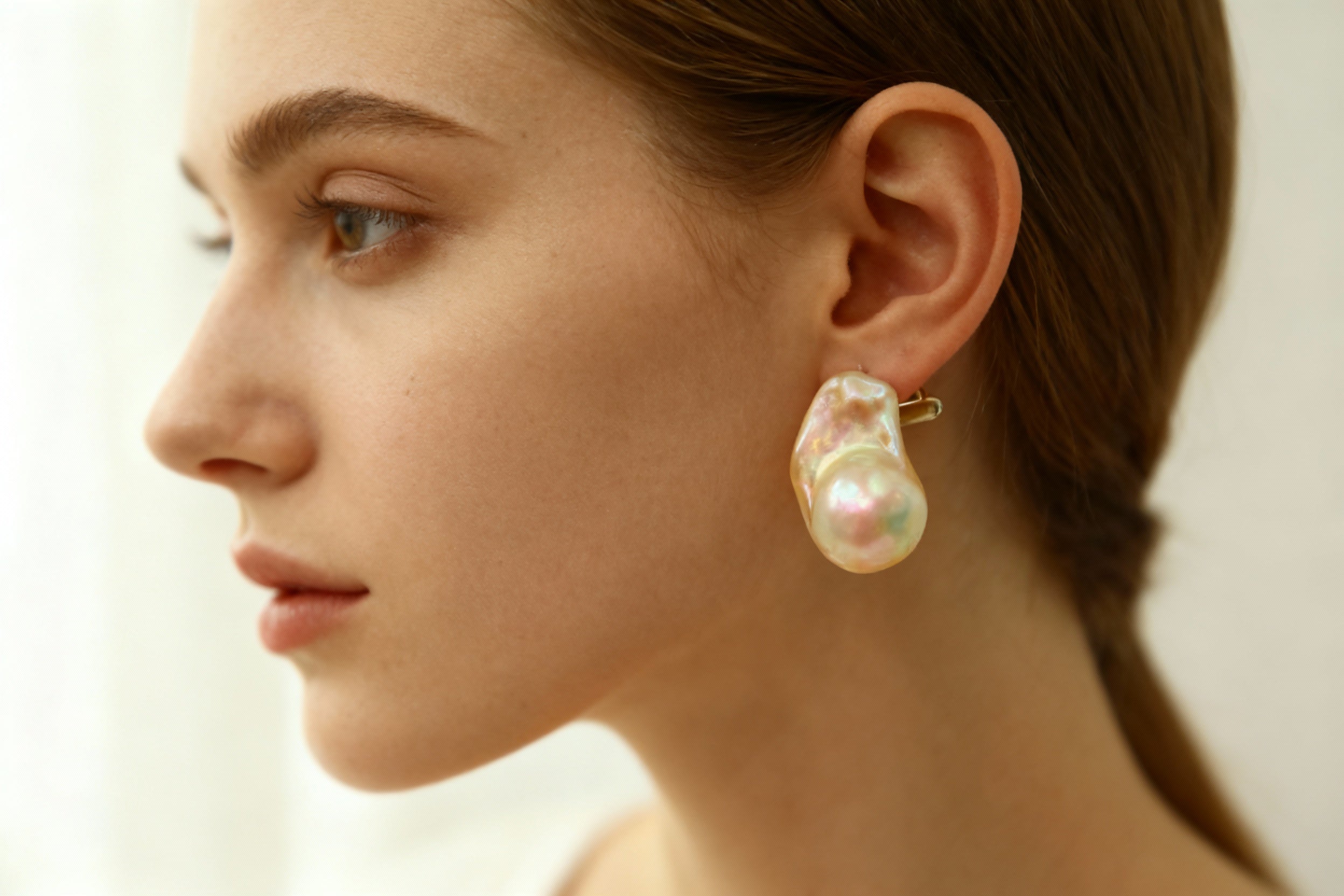 Nacre Tale Baroque Pearl Stud Earrings - Gold-tone with Natural Irregular Pearls