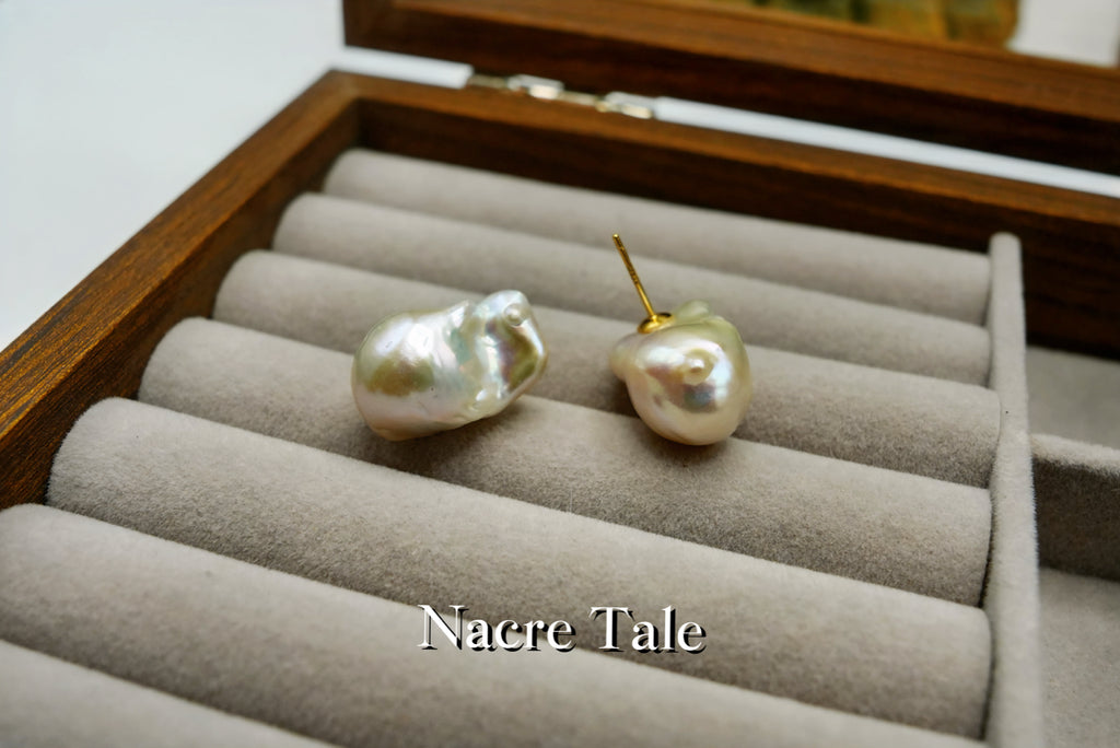 Nacre Tale Baroque Pearl Stud Earrings - 14K Gold with Natural Irregular Pearls