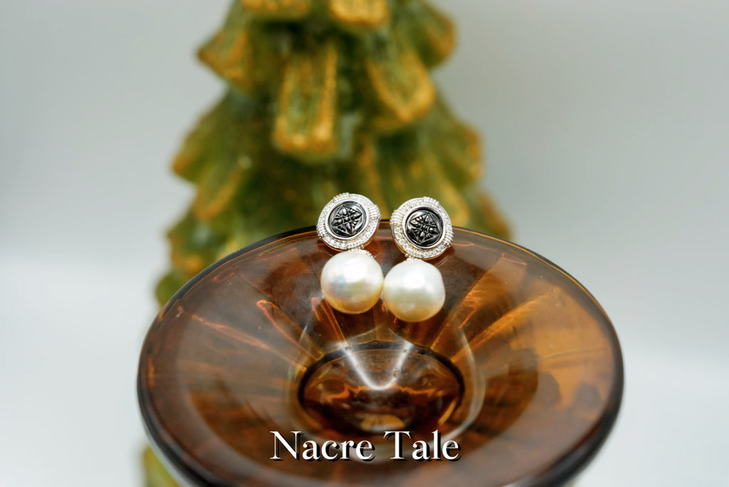 Nacre Tale Baroque Pearl Drop Earrings - Silver with Diamond Accents
