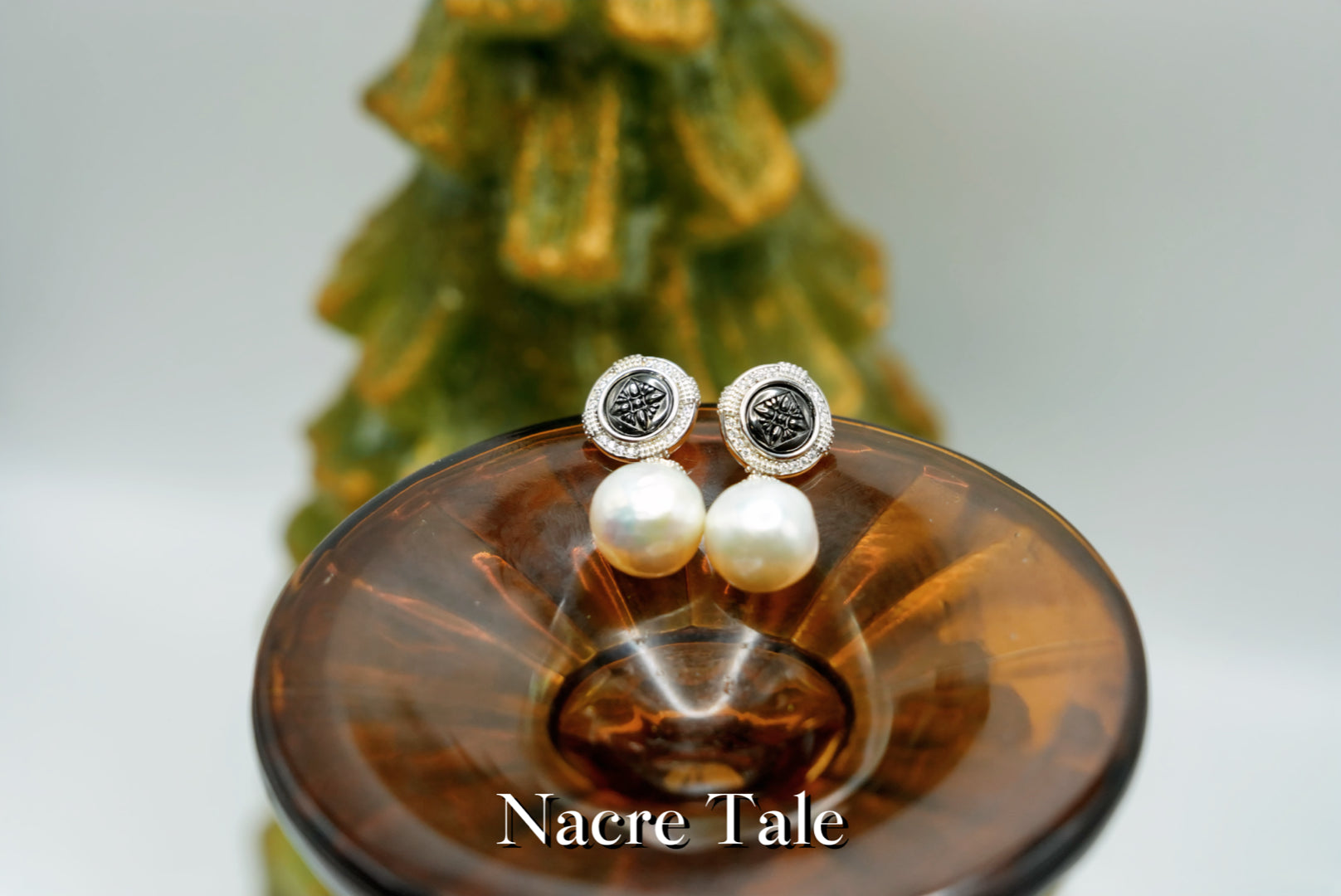 Nacre Tale Baroque Pearl Drop Earrings - Silver with Diamond Accents