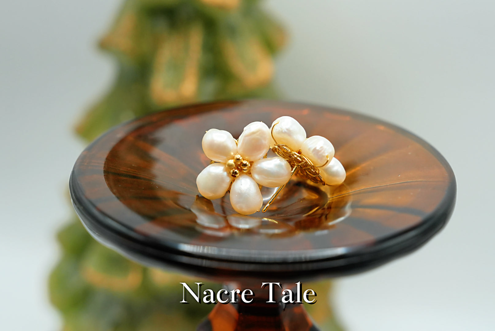 Nacre Tale Floral Pearl Stud Earrings - Genuine Pearls with Gold-Tone Floral Design