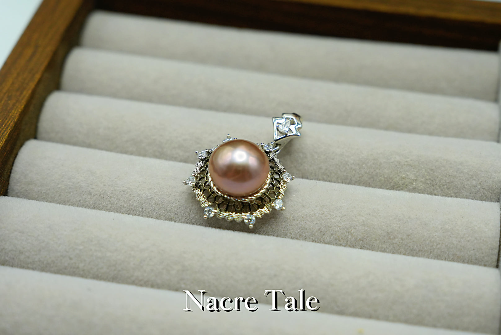 Nacre Tale Pink Pearl Pendant - Silver with Cubic Zirconia Accents