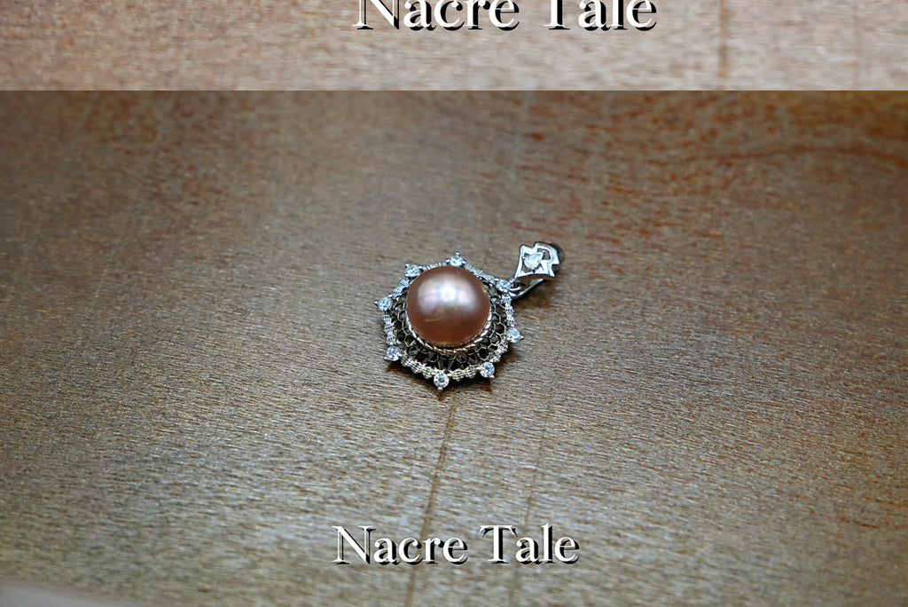 Nacre Tale Pink Pearl Pendant - Silver with Cubic Zirconia Accents