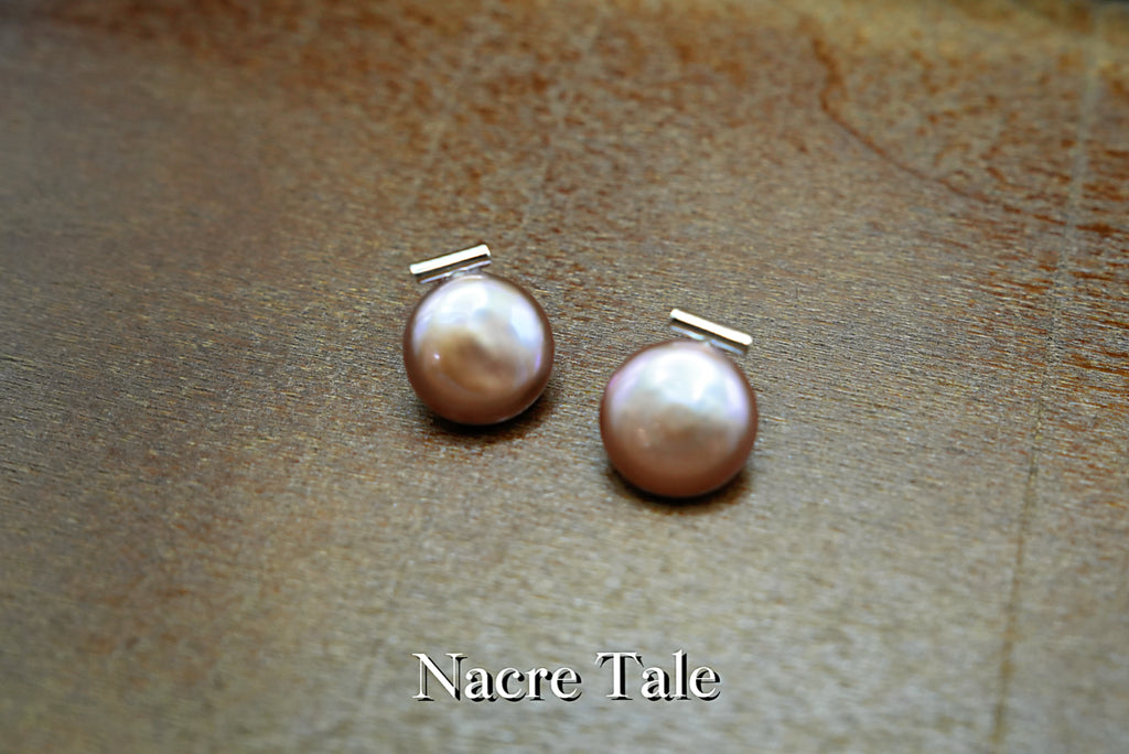 Nacre Tale Pink Coin Pearl Stud Earrings - Delicate Rose Tone with High-Quality Metal Posts