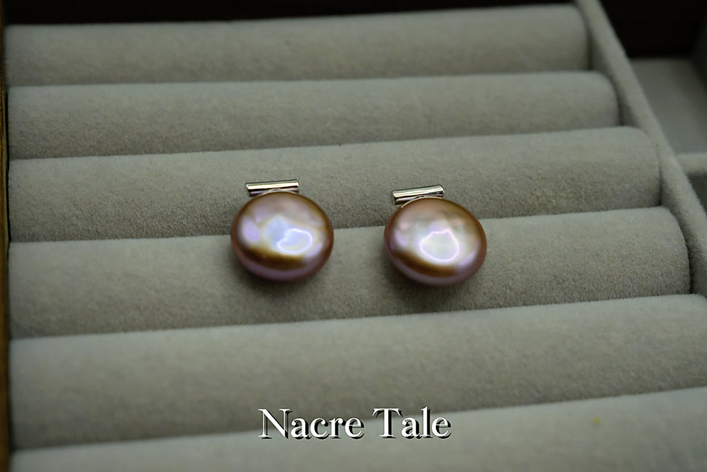 Nacre Tale Pink Coin Pearl Stud Earrings - Delicate Rose Tone with High-Quality Metal Posts