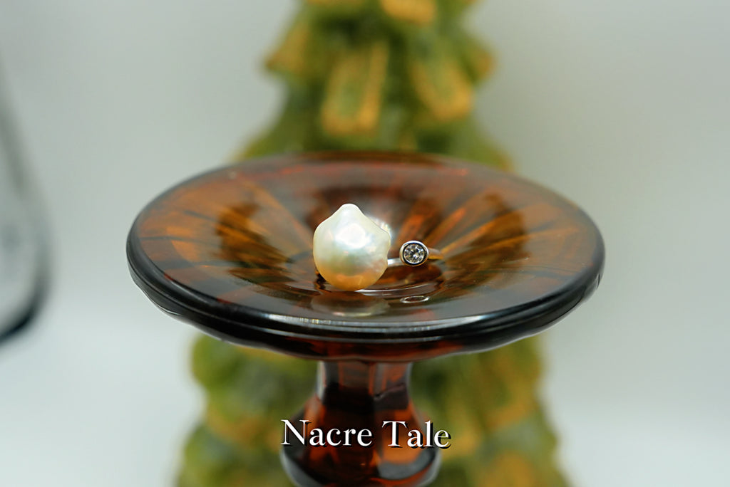 Nacre Tale Sterling Silver Pearl Ring with Diamond Accent