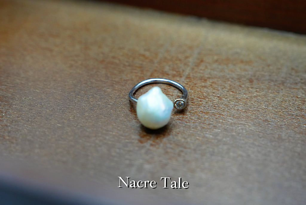 Nacre Tale Sterling Silver Pearl Ring with Diamond Accent