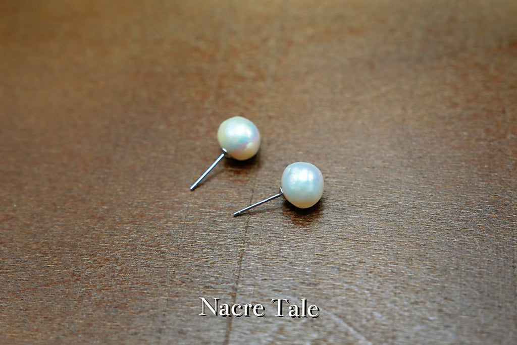 Nacre Tale Simple Pearl Stud Earrings - Natural 6mm Pearls with Silver Posts
