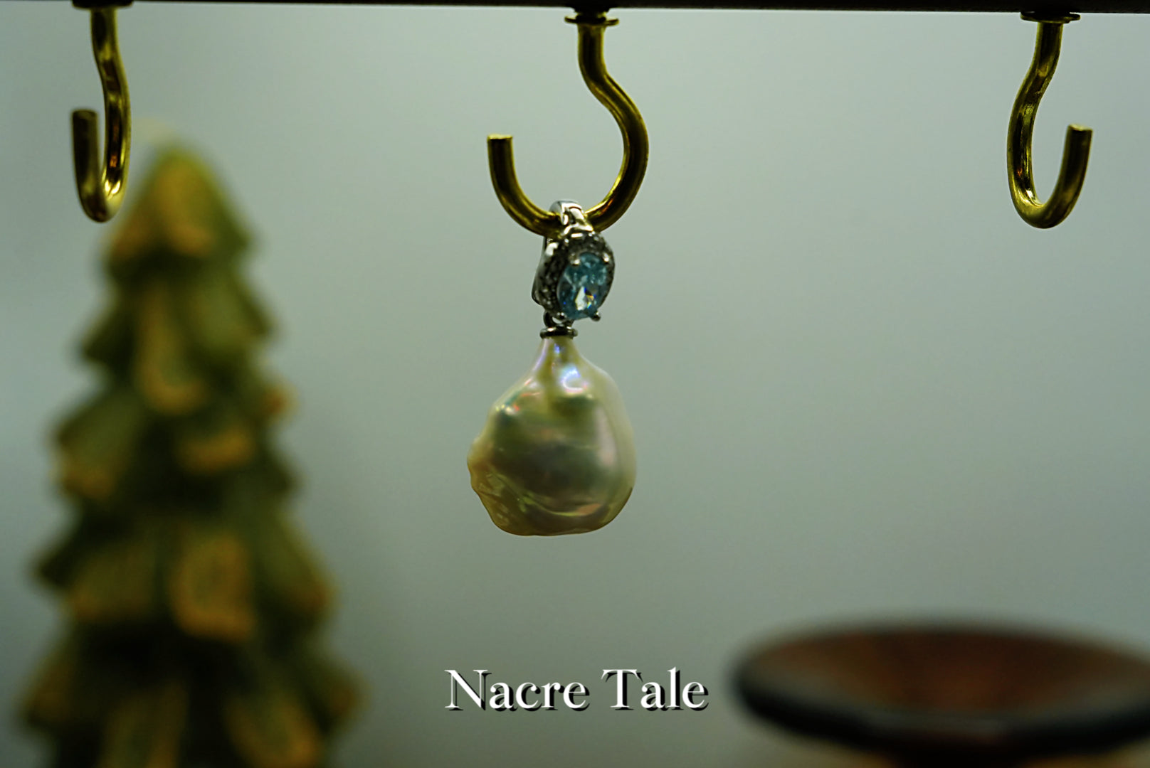 Nacre Tale Baroque Pearl & Aquamarine Drop Pendant - Sterling Silver with Genuine Gemstone