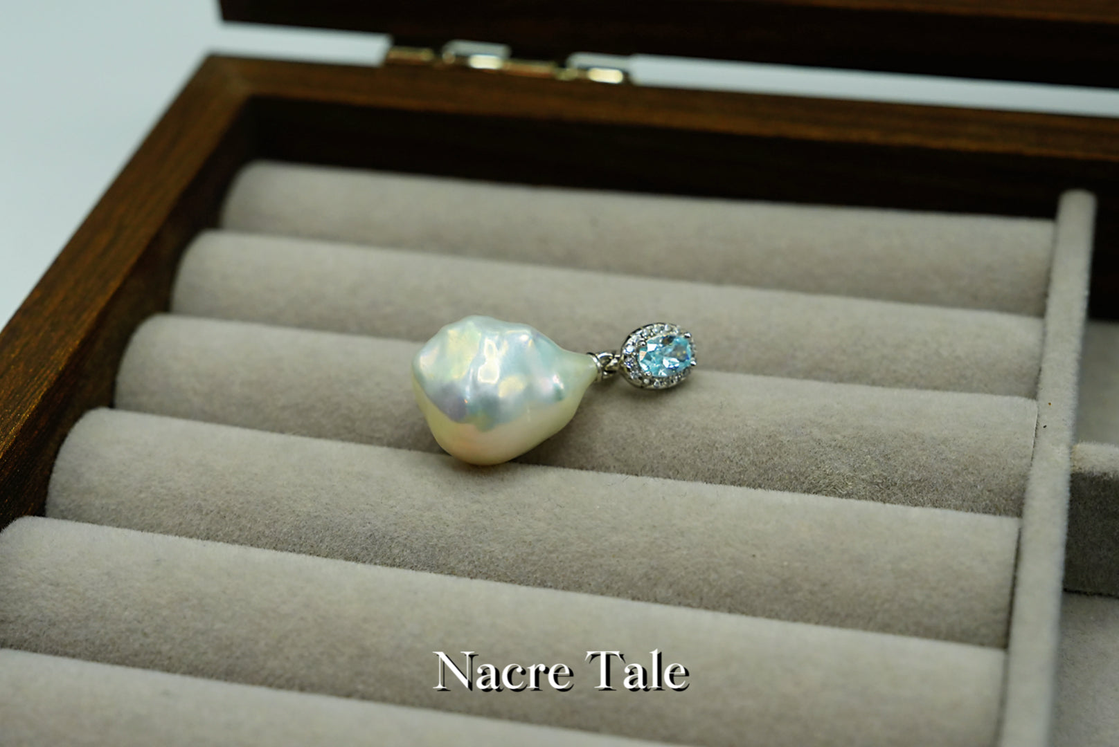 Nacre Tale Baroque Pearl & Aquamarine Drop Pendant - Sterling Silver with Genuine Gemstone