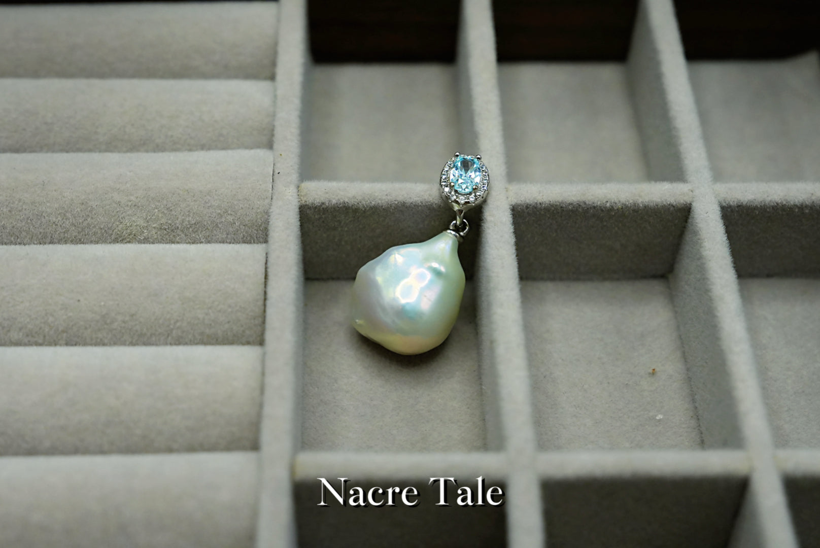 Nacre Tale Baroque Pearl & Aquamarine Drop Pendant - Sterling Silver with Genuine Gemstone