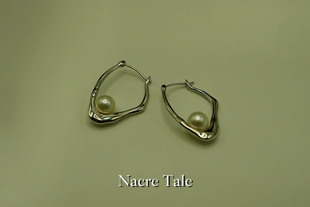 Nacre Tale Silver Pearl Hoop Earrings - Medium Cultured Pearls with Sterling Silver Hoops