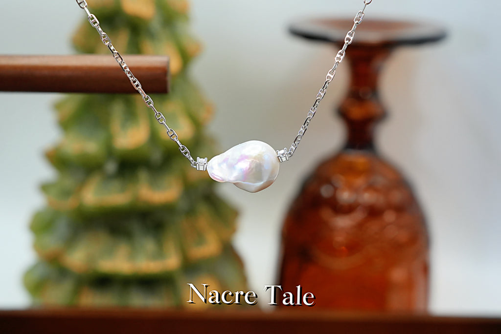 Nacre Tale Baroque Pearl Pendant Necklace - Sterling Silver with Cubic Zirconia Accents