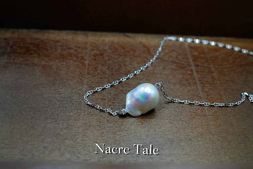 Nacre Tale Baroque Pearl Pendant Necklace - Sterling Silver with Cubic Zirconia Accents
