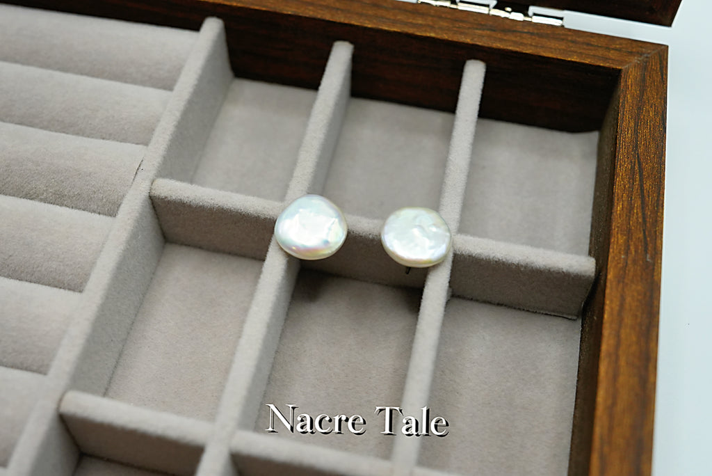 Nacre Tale Natural Pearl Stud Earrings - Sterling Silver with 8mm Cultured Pearls