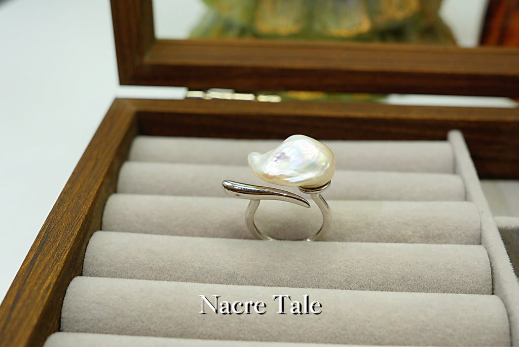 Nacre Tale Baroque Pearl Ring - Sterling Silver with Unique Organic-Shaped Pearl