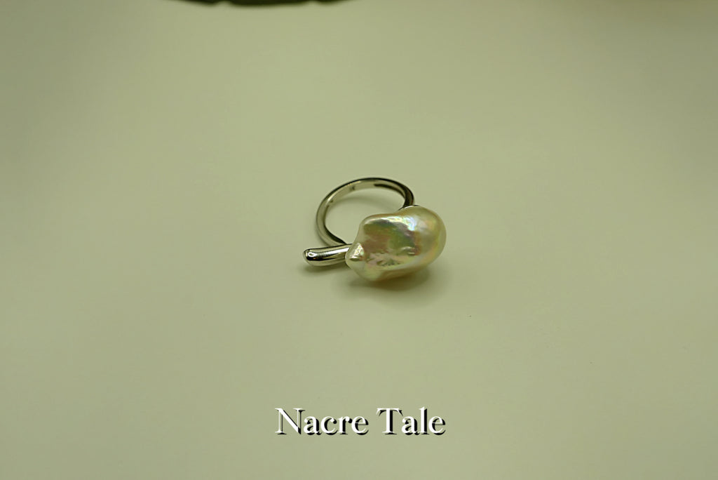 Nacre Tale Baroque Pearl Ring - Sterling Silver with Unique Organic-Shaped Pearl