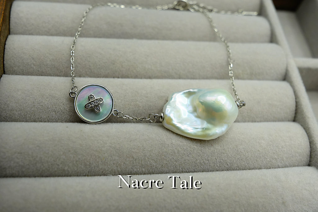 Nacre Tale Baroque Pearl & Mother-of-Pearl Charm Bracelet - Sterling Silver with Rhinestone Accents