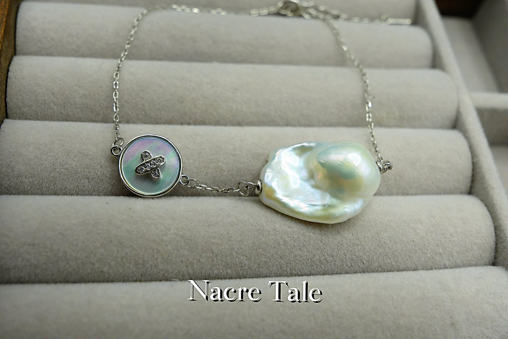 Nacre Tale Baroque Pearl & Mother-of-Pearl Charm Bracelet - Sterling Silver with Rhinestone Accents