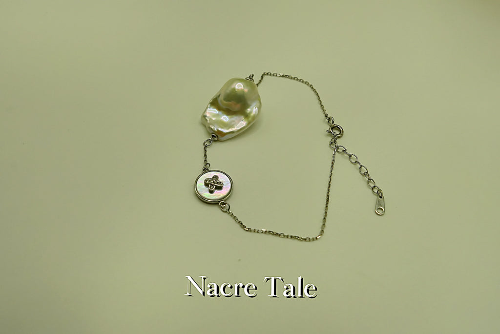 Nacre Tale Baroque Pearl & Mother-of-Pearl Charm Bracelet - Sterling Silver with Rhinestone Accents