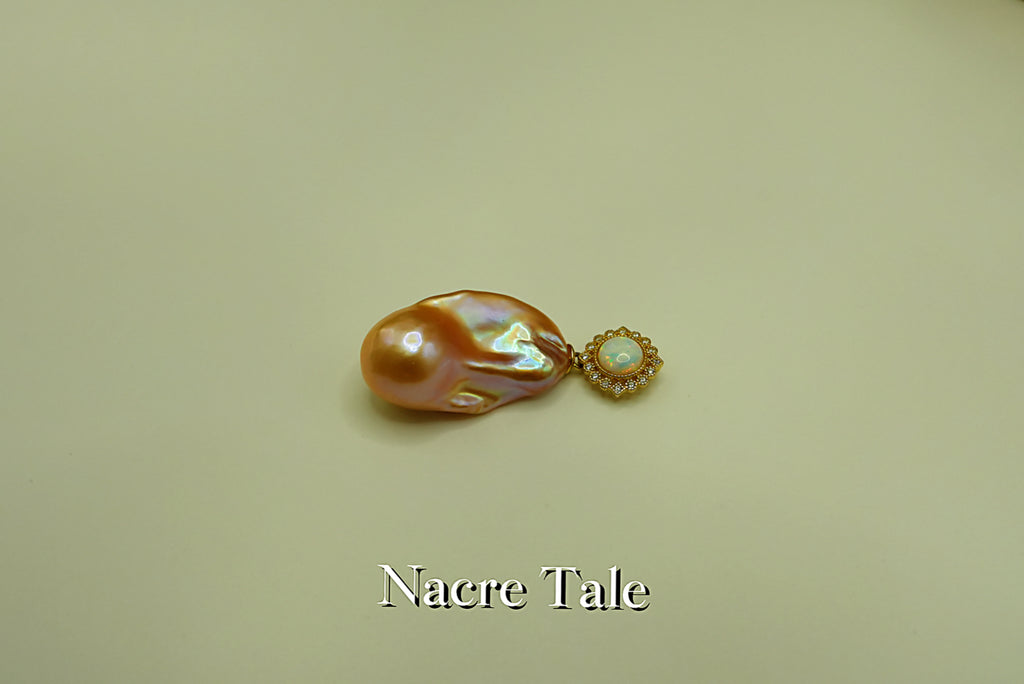Nacre Tale Baroque Pearl & Opal Pendant - Gold-Tone with Diamond Accents