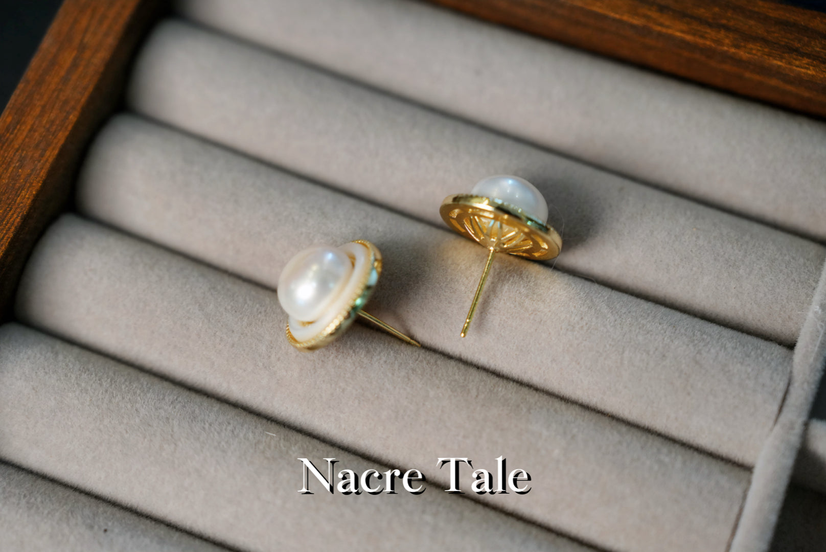 Nacre Tale Classic Pearl Stud Earrings - Genuine Pearls with Gold-Tone Setting