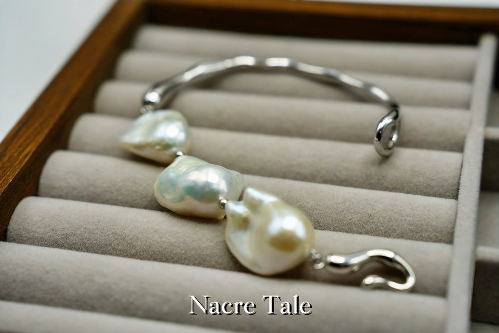 Nacre Tale Baroque Pearl Cuff Bracelet - Sterling Silver with Natural Baroque Pearls