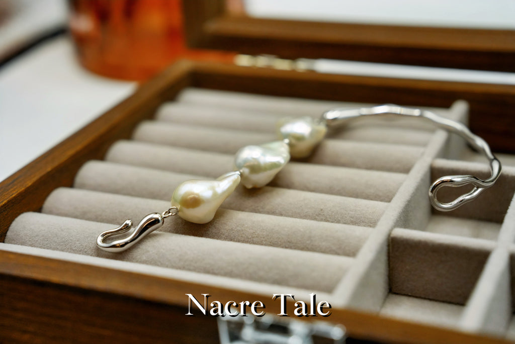 Nacre Tale Baroque Pearl Cuff Bracelet - Sterling Silver with Natural Baroque Pearls