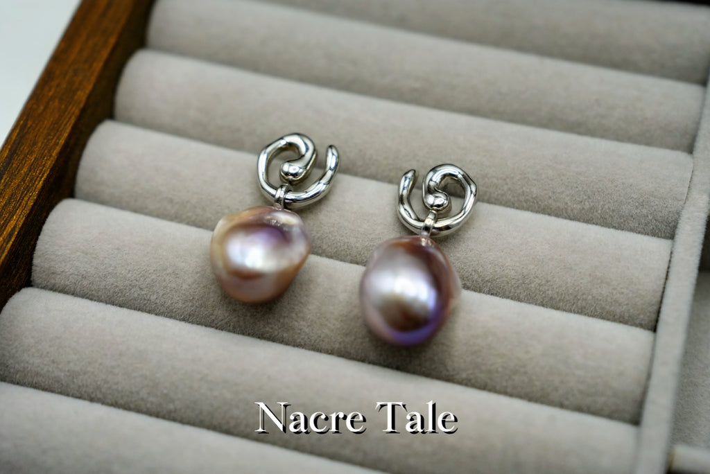 Nacre Tale Violet Baroque Pearl Earrings - Sterling Silver with Natural Purple Pearls