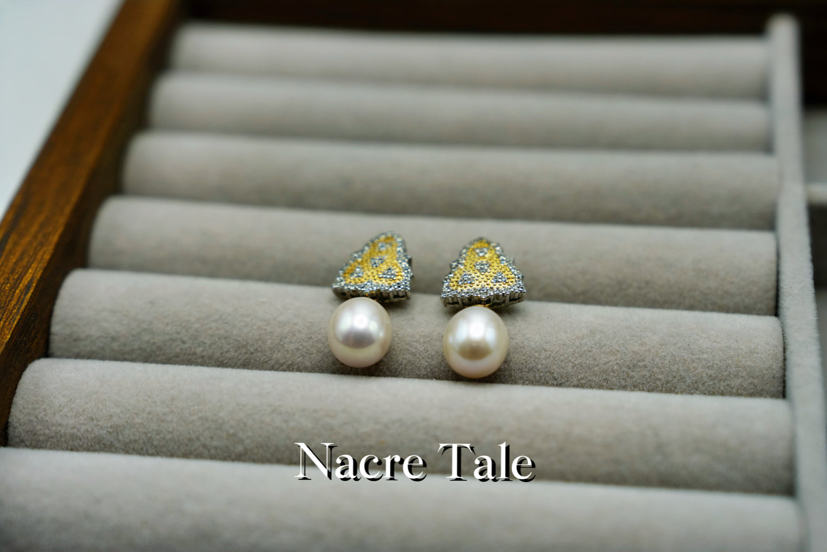 Nacre Tale Geometric Pearl Drop Earrings - Sterling Silver with Cubic Zirconia & Natural Pearls