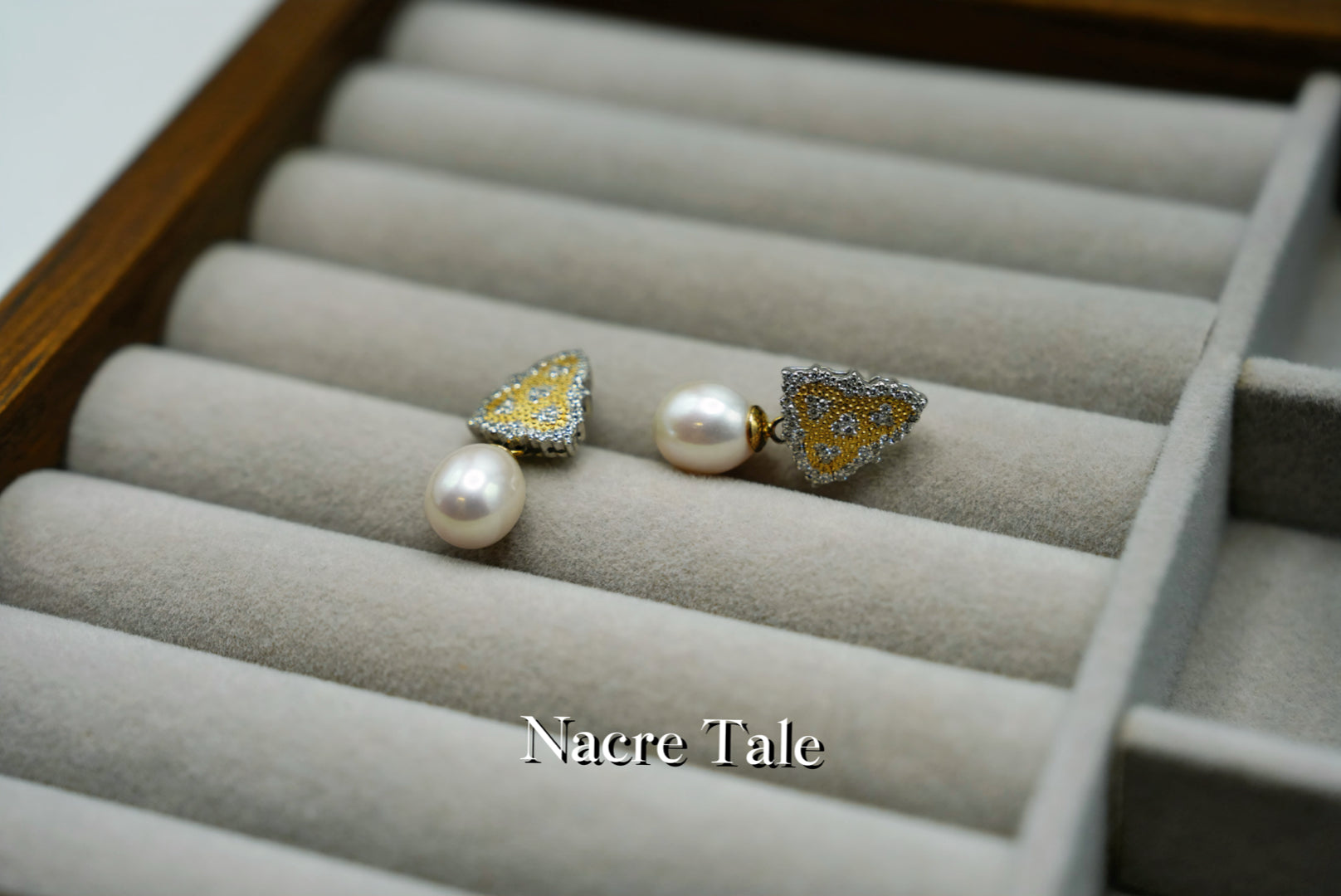 Nacre Tale Geometric Pearl Drop Earrings - Sterling Silver with Cubic Zirconia & Natural Pearls