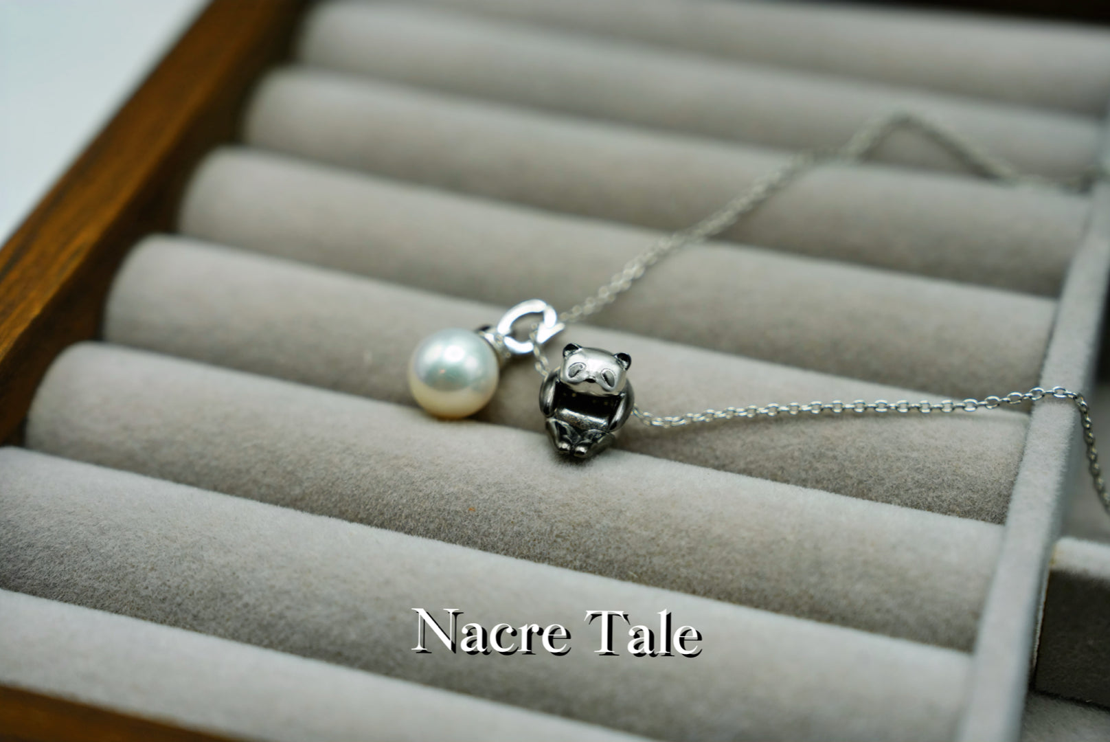 Nacre Tale Panda & Pearl Charm Necklace - Sterling Silver with Freshwater Pearl