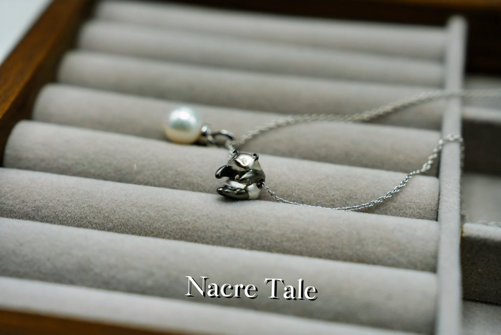 Nacre Tale Panda & Pearl Charm Necklace - Sterling Silver with Freshwater Pearl