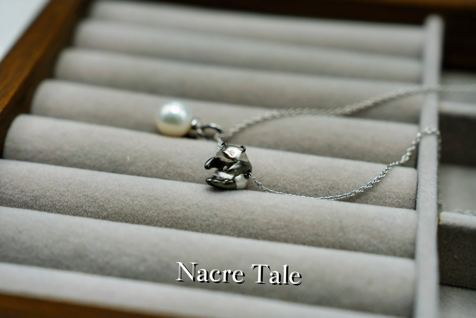 Nacre Tale Panda & Pearl Charm Necklace - Sterling Silver with Freshwater Pearl