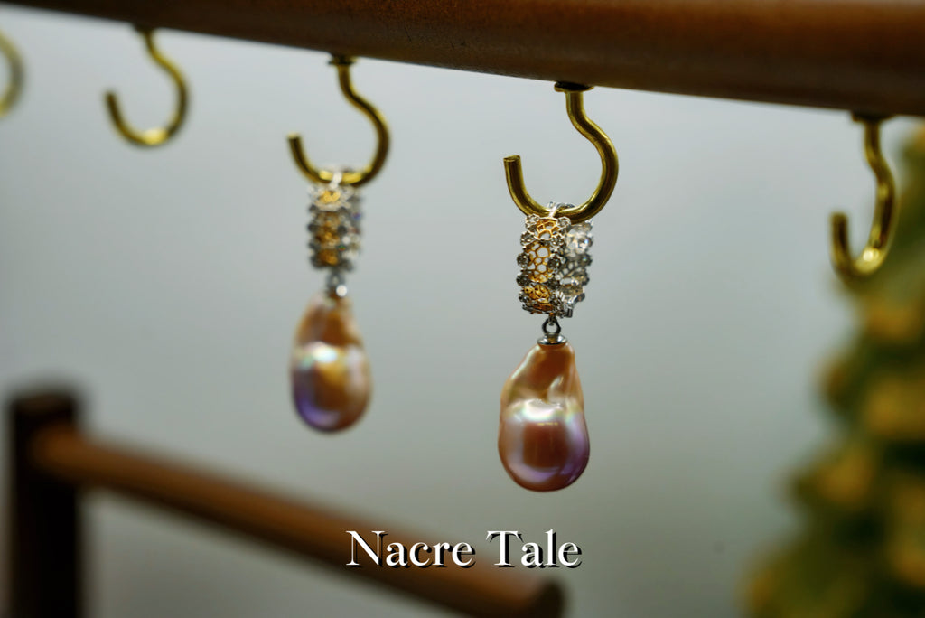 Nacre Tale Baroque Pearl & Crystal Hoop Earrings - Sterling Silver with Pink Baroque Pearls