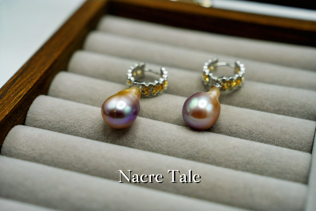 Nacre Tale Baroque Pearl & Crystal Hoop Earrings - Sterling Silver with Pink Baroque Pearls