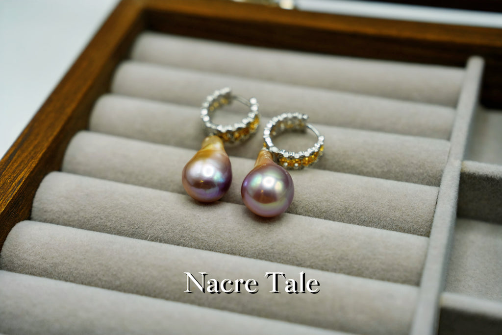 Nacre Tale Baroque Pearl & Crystal Hoop Earrings - Sterling Silver with Pink Baroque Pearls