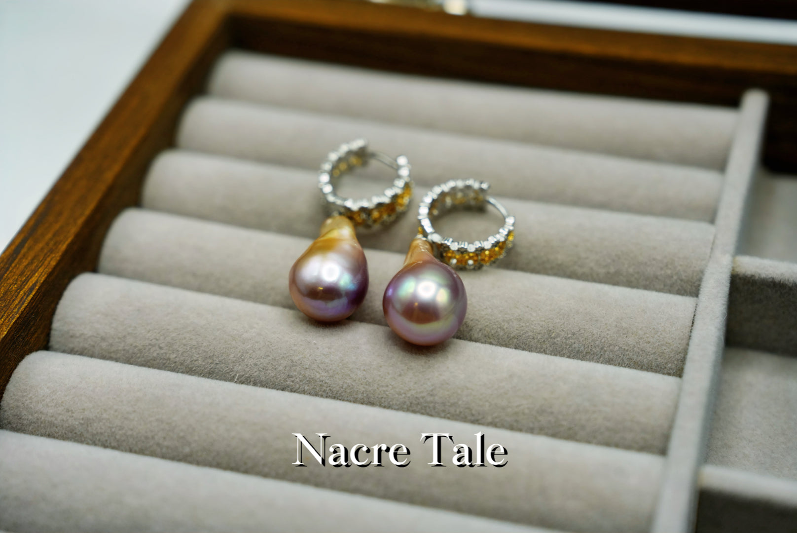 Nacre Tale Baroque Pearl & Crystal Hoop Earrings - Sterling Silver with Pink Baroque Pearls