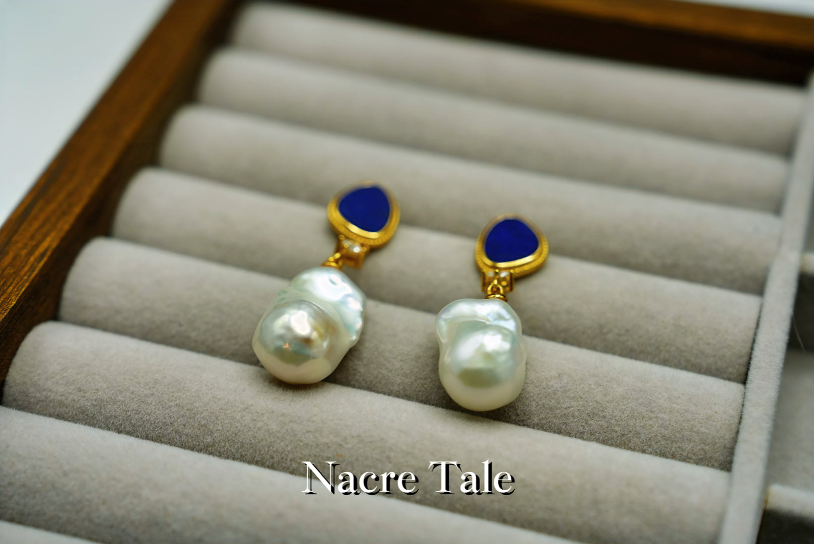 Nacre Tale Asymmetric Pearl & Lapis Lazuli Drop Earrings – Baroque Pearl with Bohemian Elegance
