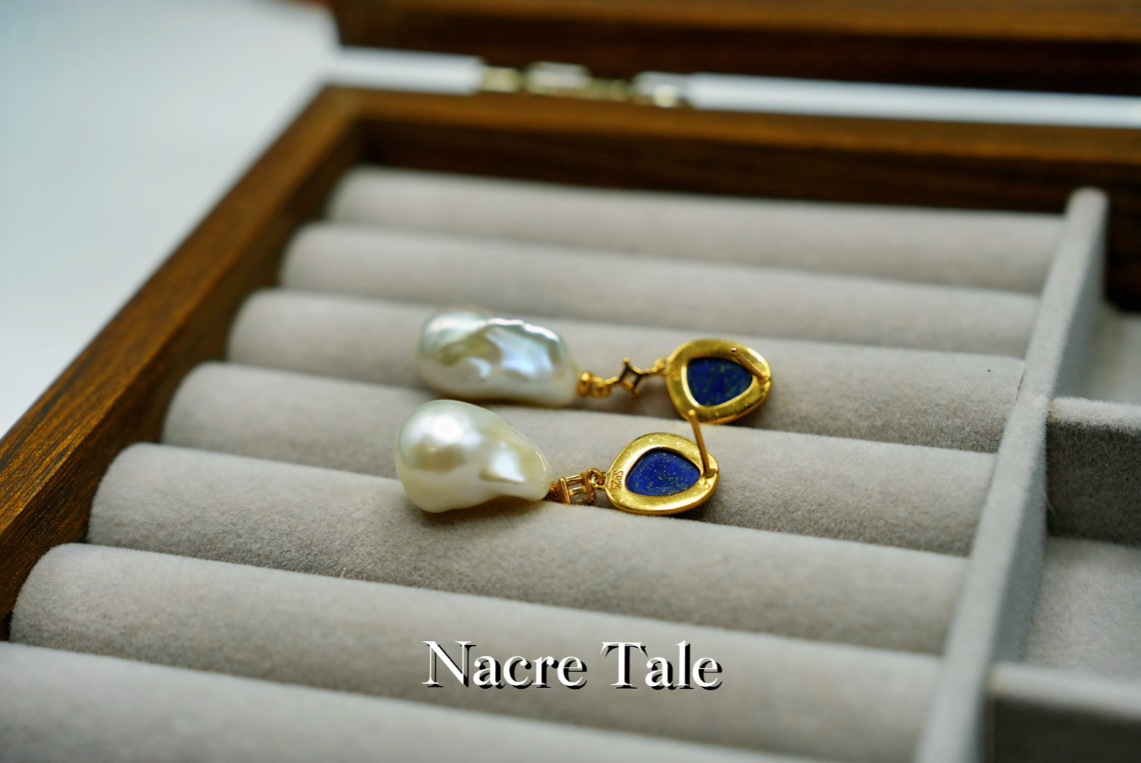 Nacre Tale Asymmetric Pearl & Lapis Lazuli Drop Earrings – Baroque Pearl with Bohemian Elegance