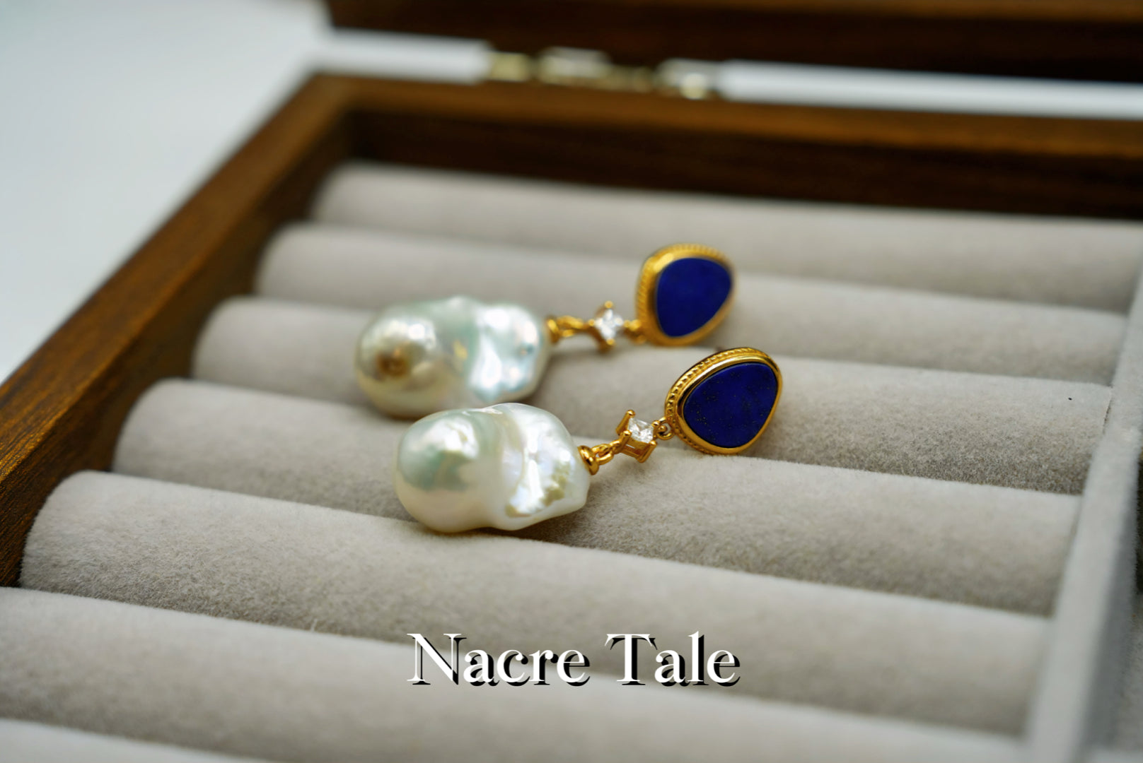 Nacre Tale Asymmetric Pearl & Lapis Lazuli Drop Earrings – Baroque Pearl with Bohemian Elegance