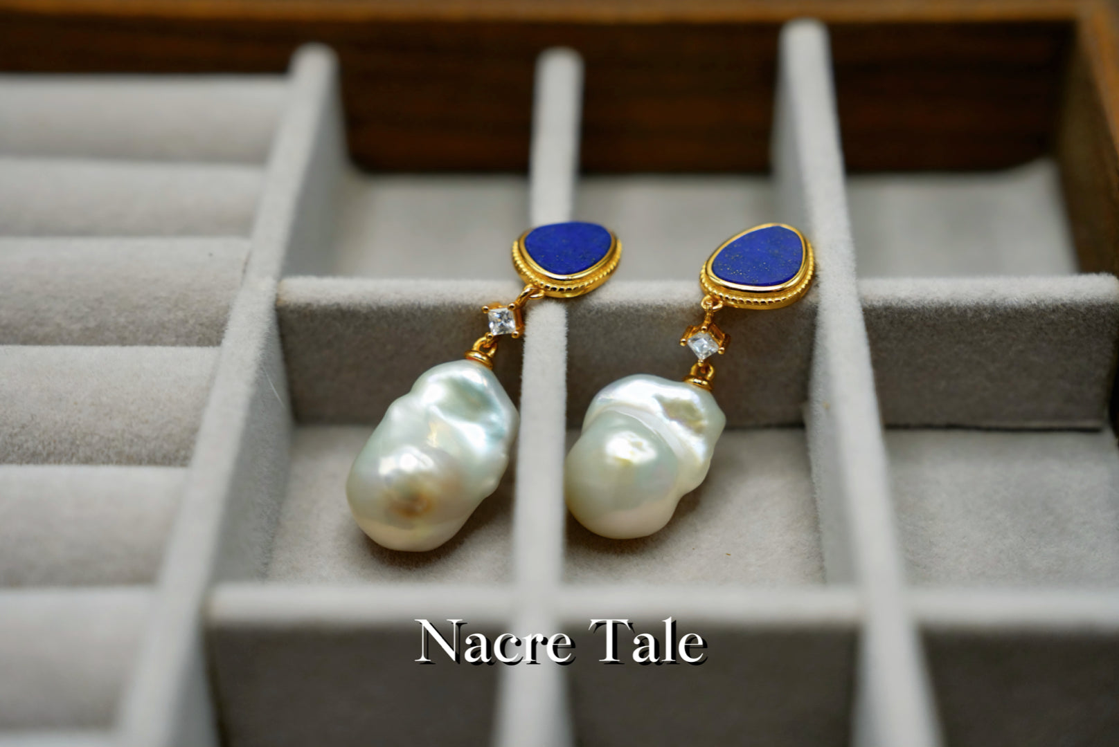 Nacre Tale Asymmetric Pearl & Lapis Lazuli Drop Earrings – Baroque Pearl with Bohemian Elegance
