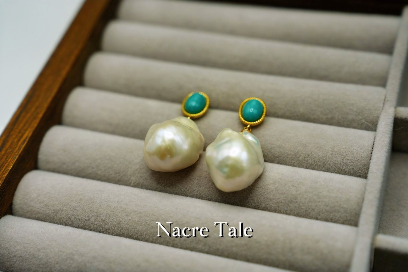 Nacre Tale Baroque Pearl & Turquoise Drop Earrings - Gold-tone Bohemian Elegance