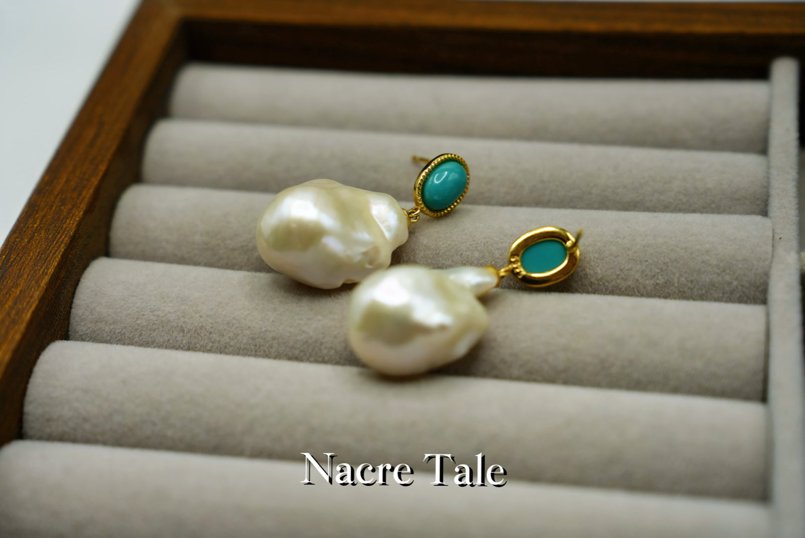 Nacre Tale Baroque Pearl & Turquoise Drop Earrings - Gold-tone Bohemian Elegance