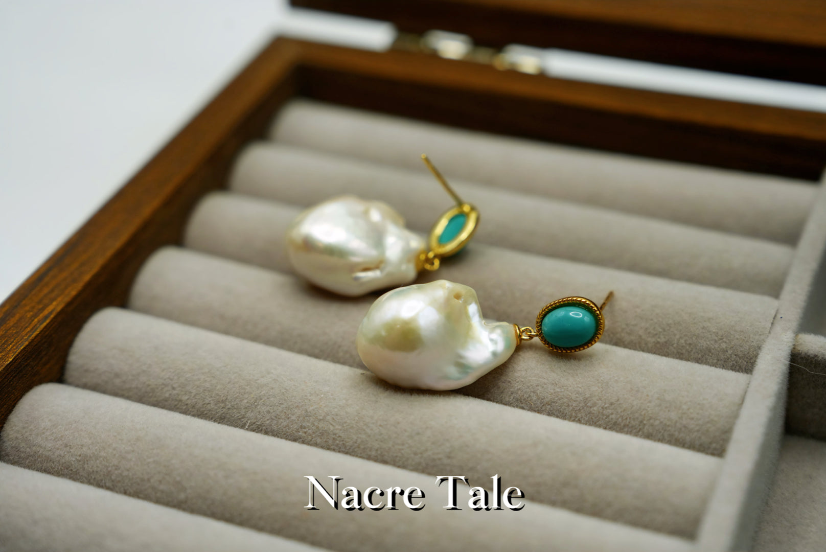 Nacre Tale Baroque Pearl & Turquoise Drop Earrings - Gold-tone Bohemian Elegance